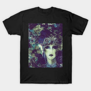 MUTED GREEN BLUE ART DECO FLAPPER COLLAGE T-Shirt